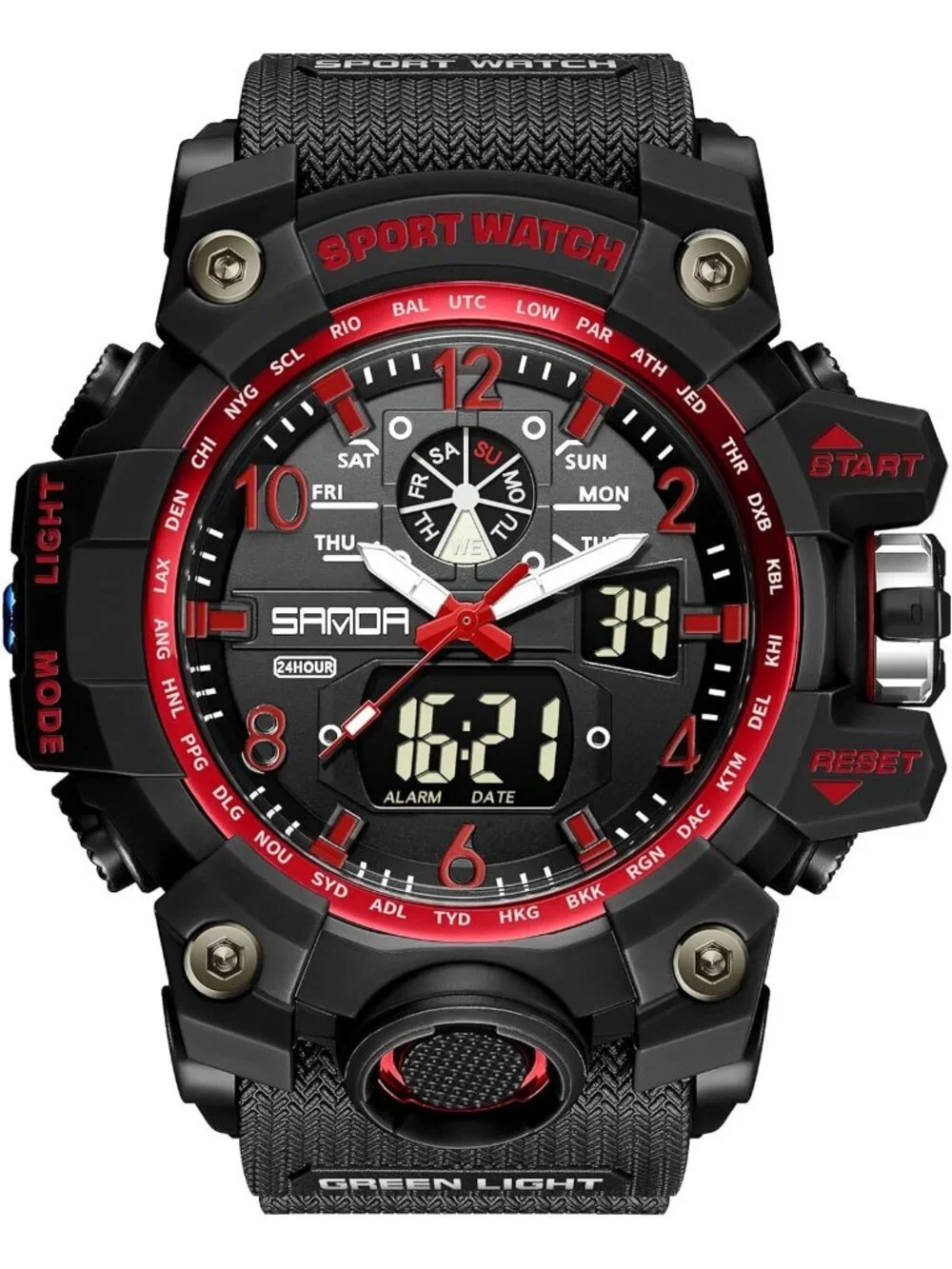 Men's Black Red Analog Quartz Sports Waterproof Military LED Digital Wrist Watch